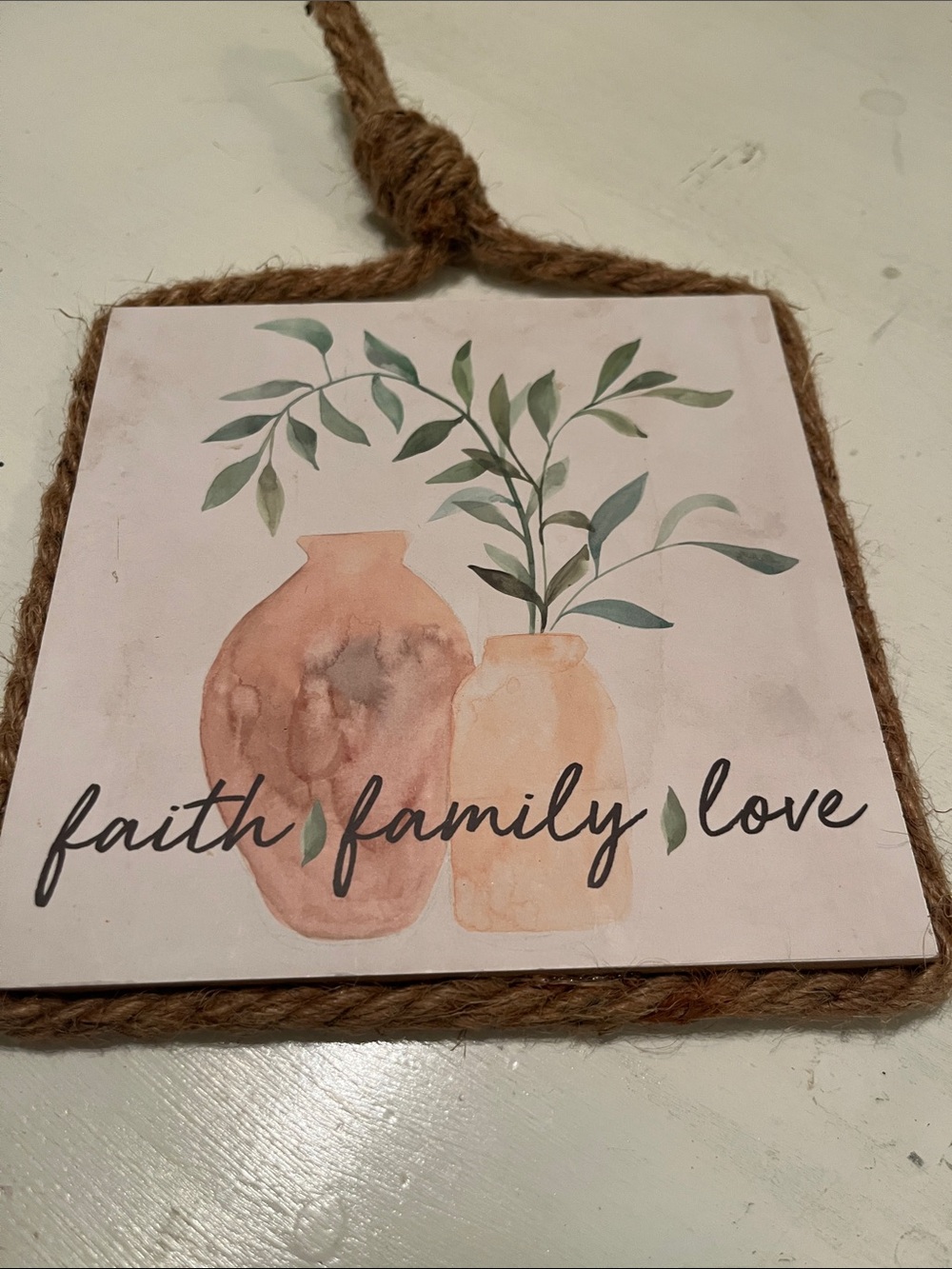 Faith Family Love Wall Decor Sign in Cream and Tan